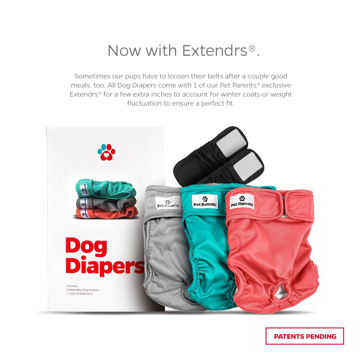 Pet Parents Washable Dog Diapers (3Pack) + Extendrs Of Durable Doggie Diapers, Premium Dog Diapers Female (X-Small, Southern Bel