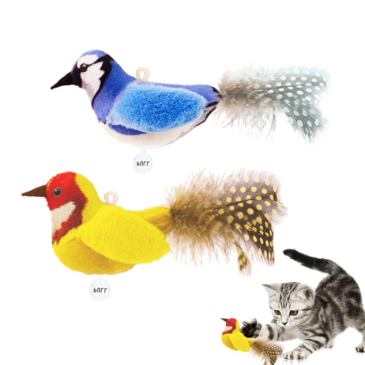 ipawspace Catnip Cat Toys Boredom Relieve Teeth and Kicking Feather Cat Toys Interactive with Lifelike Chirp Sound Chirping Bird