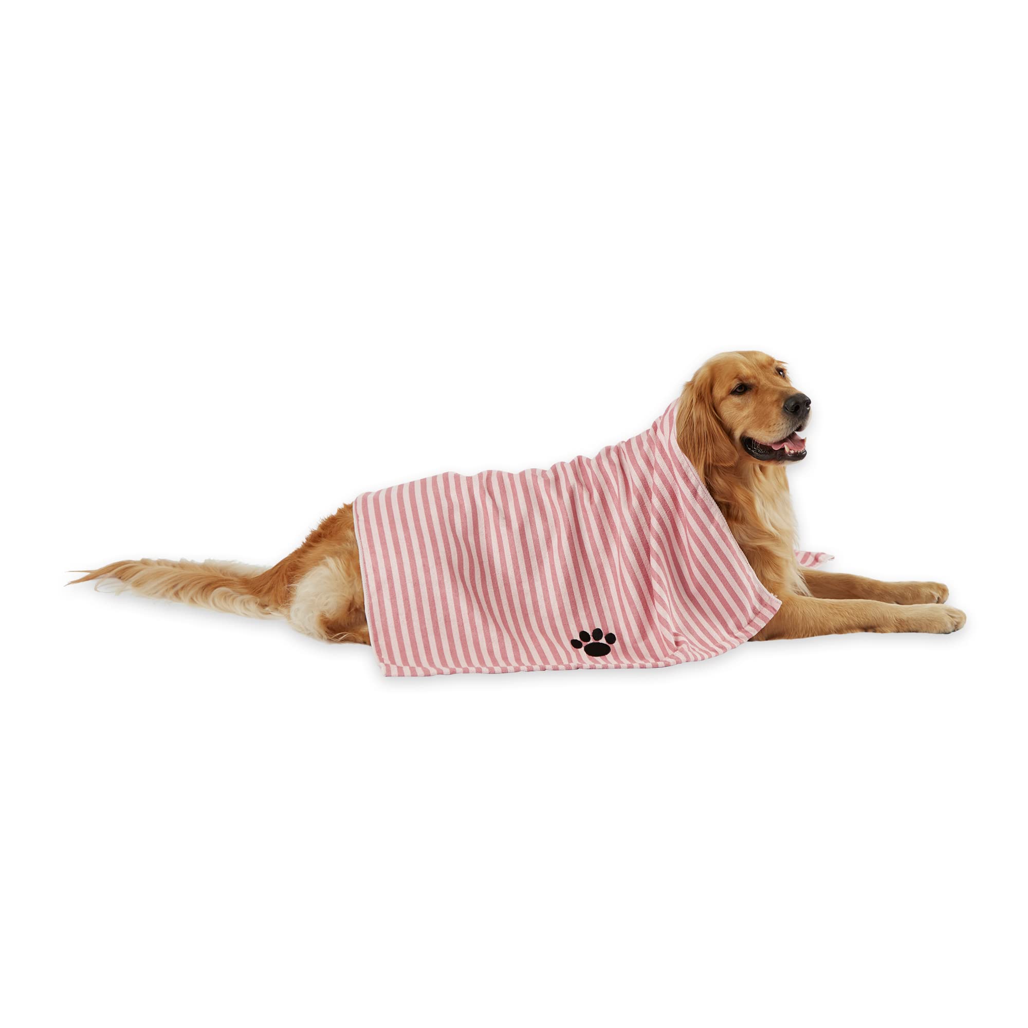 Bone Dry Pet Grooming Towel Collection Absorbent Microfiber X-Large, 41X23.5', Striped Rose