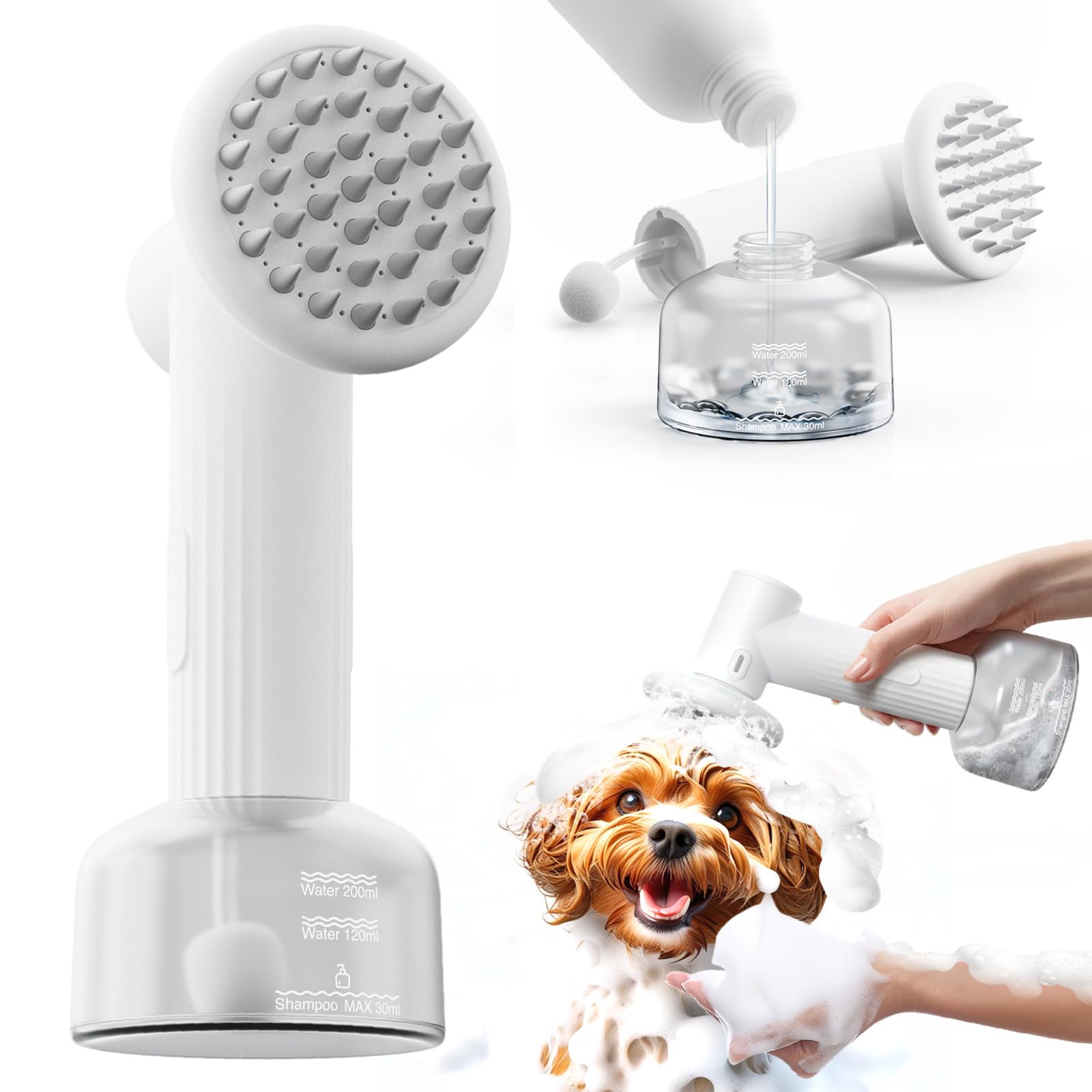 Uahpet Automatic Foaming Pet Brush, Rechargeable & Ipx7 Waterproof Dog Scrubber With Soft Silicone, One-Button Deep Cleaning Dog