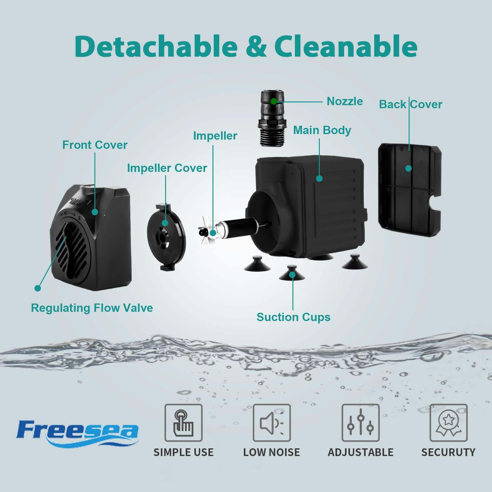FREESEA Aquarium Submersible Fountain Pump: 30W 550GPH Adjustable Quiet Water Pumps with 7.2ft High Lift for Small Pond | Waterf