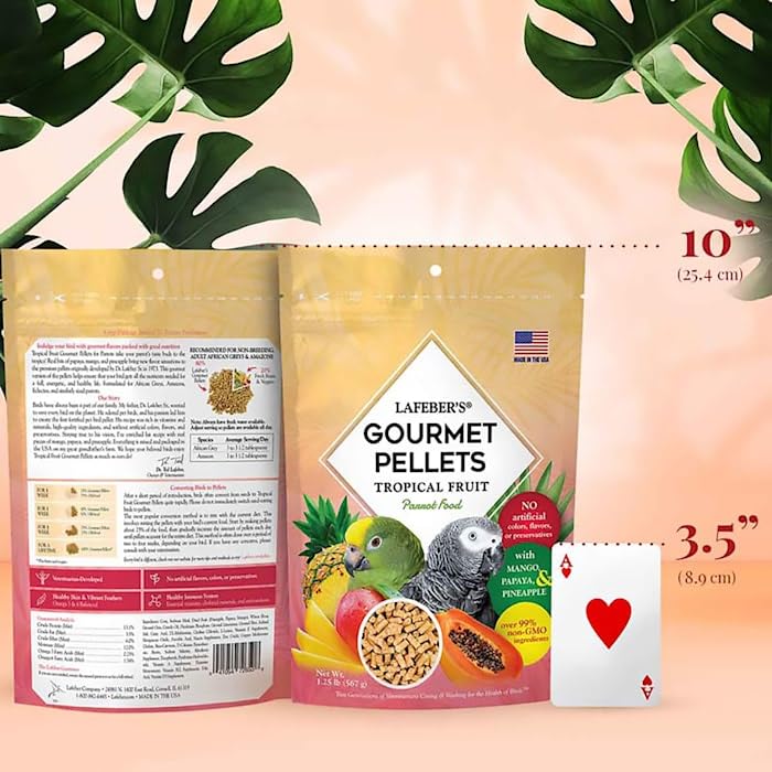 LAFEBERS Tropical Fruit Gourmet Pellets Pet Bird Food, No Added Sugar, Made with Non-GMO and Human-Grade Ingredients, for Parro