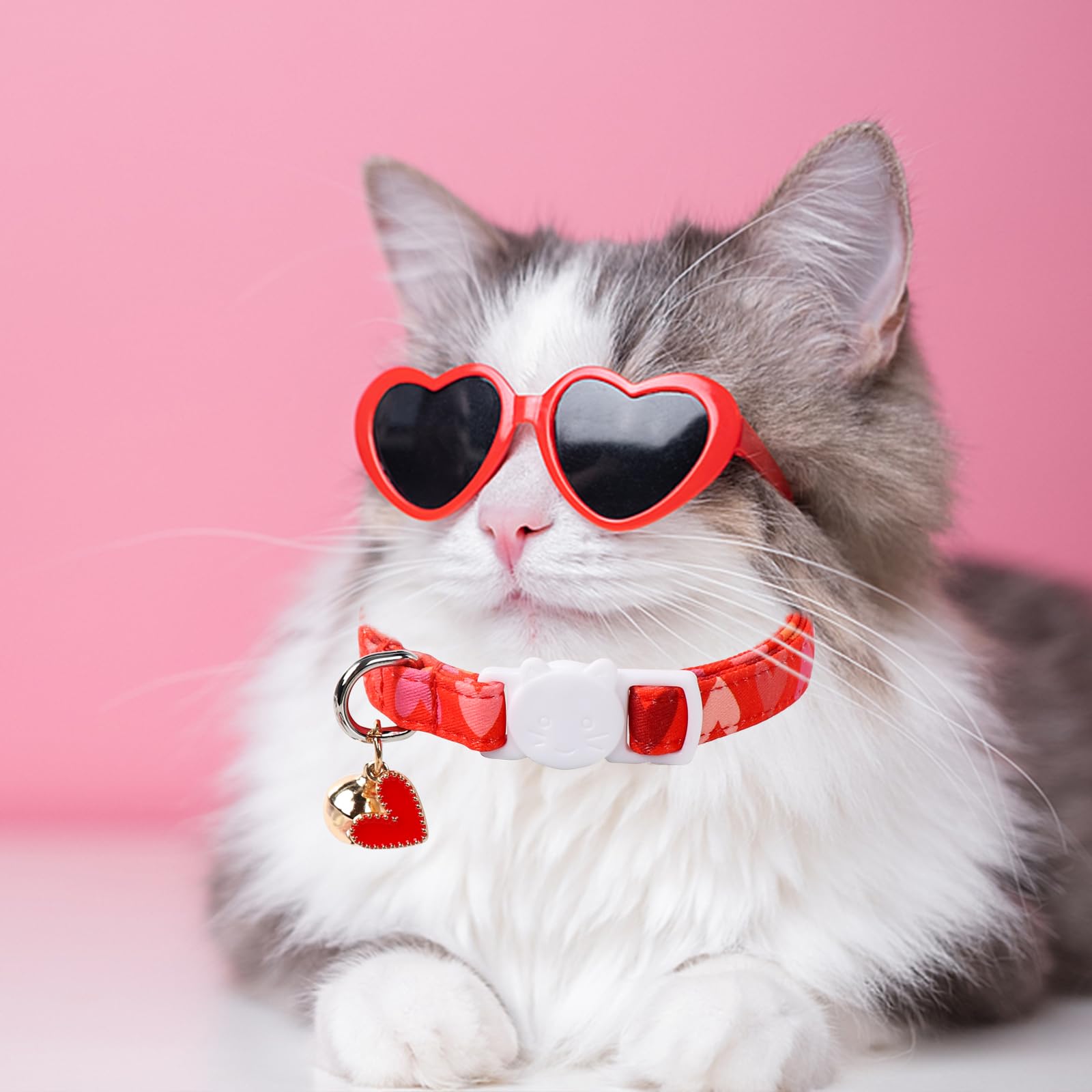Unique Style Paws Valentine'S Day Cat Collar With Bell, Breakaway Buckle, Adjustable, Ideal Gift For Cats