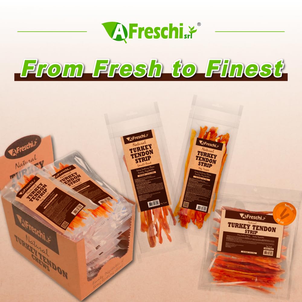 A Freschi srl Turkey Tendons for Dogs - Healthy, Rawhide-Free Chews, 3.53 oz Pack, Hypoallergenic, All Natural, Ideal for Small Breeds