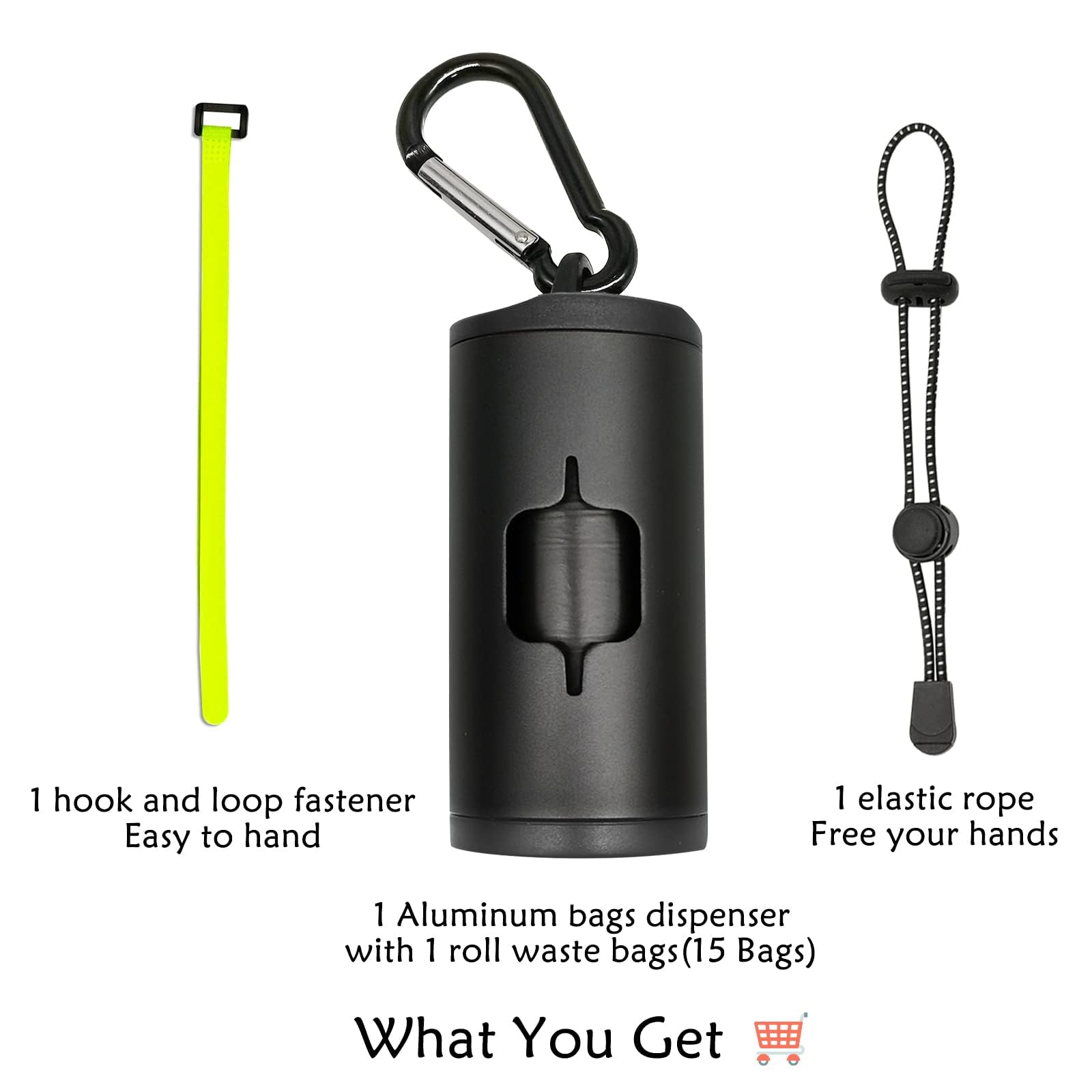 Yuchiya Aluminum Dog Poop Bags Holder With Carabiner Metal Pet Waste Bags Dispenser With Hook And Loop Fastener And Elastic Cord To Carry Used Bags(Silver, 2 Holder 30 Bags)