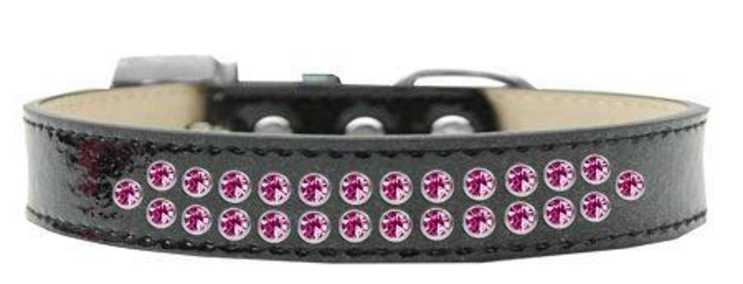 Dog, Puppy & Pet Fashion Collar, Two Row Bright Pink Crystal Rimsets Light Pink 12
