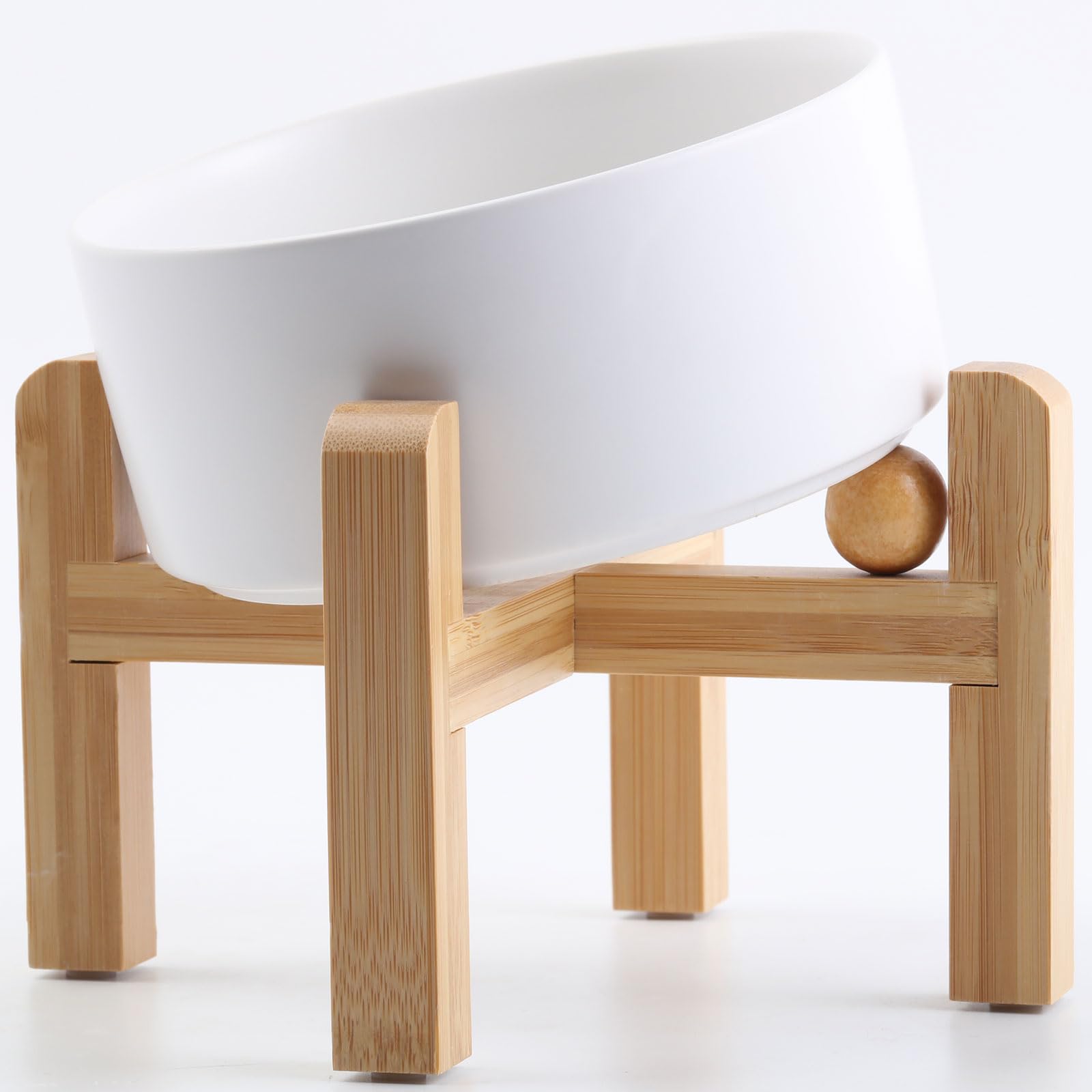 Petygooing White Elevated/Raised 15Slanted Ceramic Dog Bowl for Small and Medium Breeds, Tilted Anti Slip Pet Feeding Bowl,Food 
