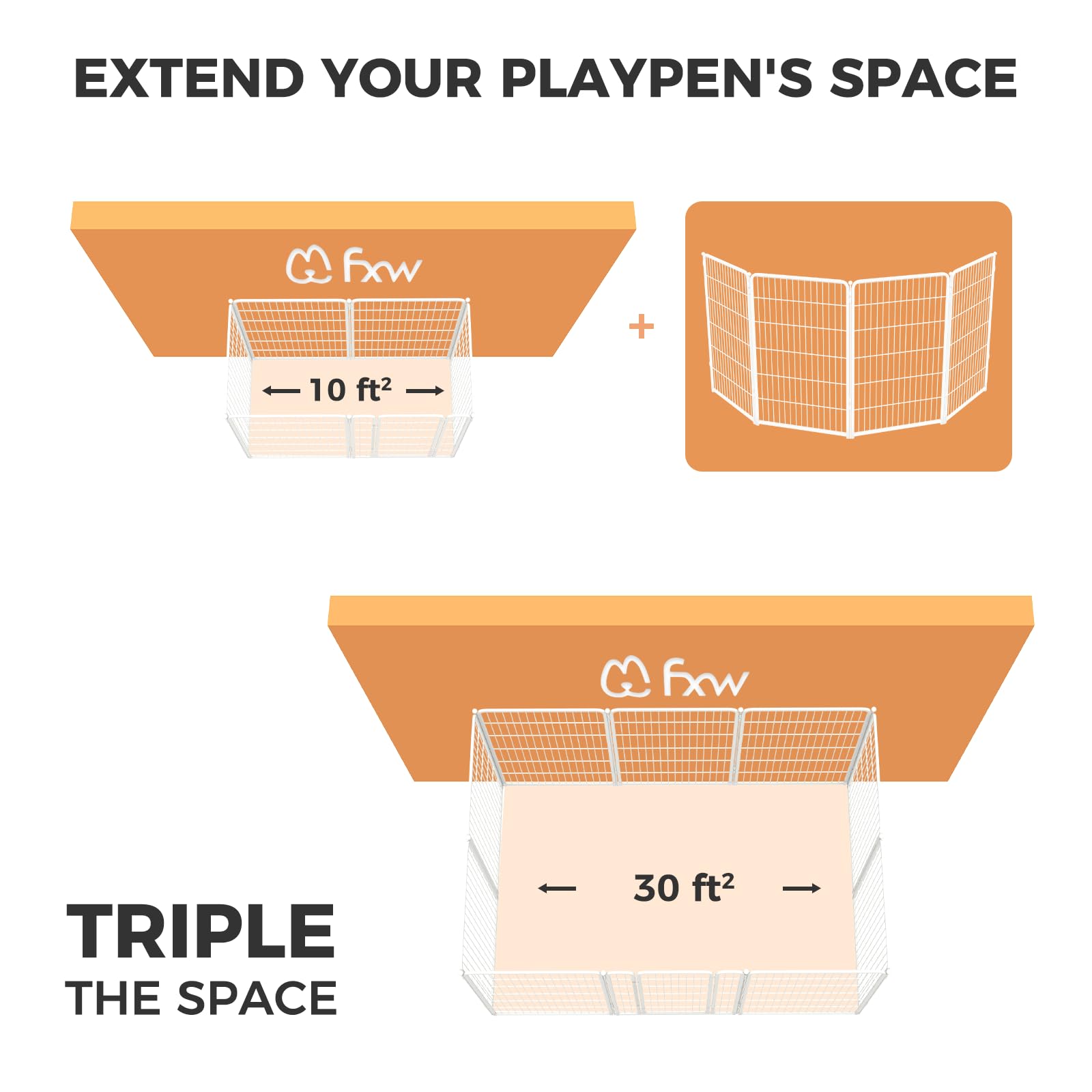 FXW Indoor Dog Playpen - Heavy Duty 45" Metal Panels for Large Dogs, White, Model DP45-4W-I