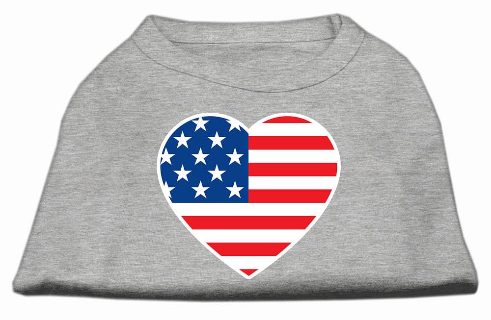 Pet Dog & Cat Shirt Screen Printed, 'American Flag Heart' Gray 2Xl (20-25 Lbs.)