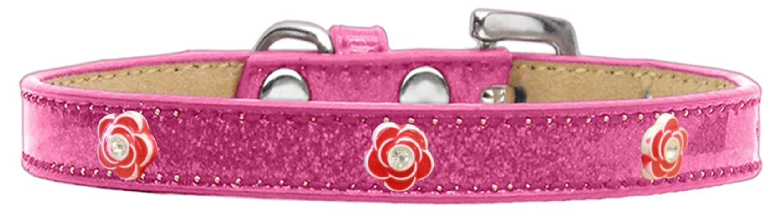 Dog, Puppy & Pet Widget Ice Cream Collar, Red Roses Silver 16
