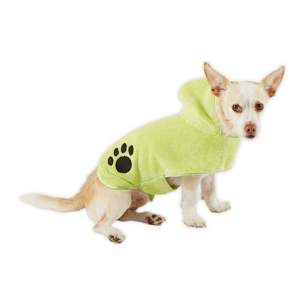 Bone Dry Pet Robe Collection, Embroidered Absorbent Microfiber Bath Robe With Adjustable Closure, For Dogs & Cats, X-Small, Lettuce Green