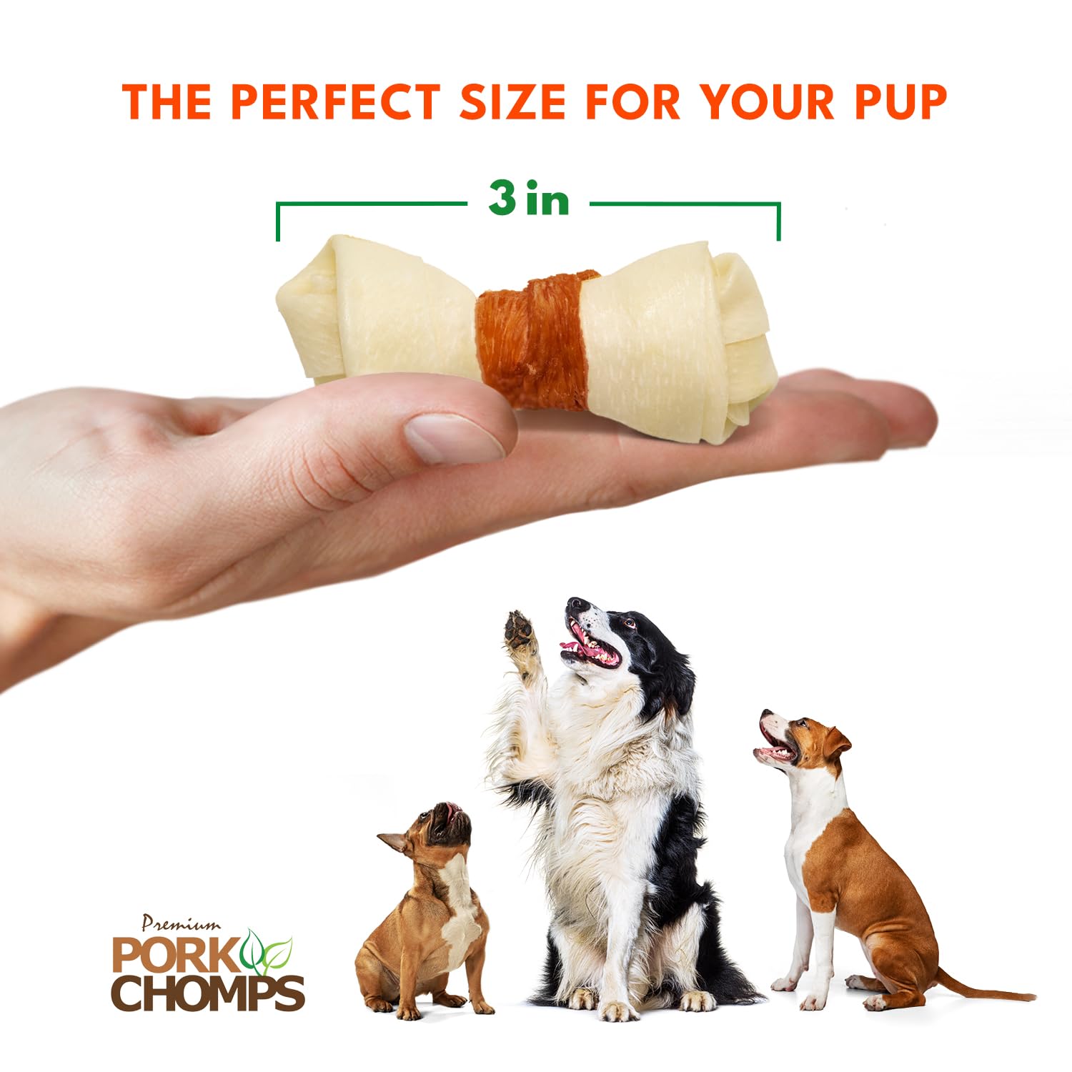 Pork Chomps Baked Pork Skin Dog Chews, 3-inch Knots, 18 Count