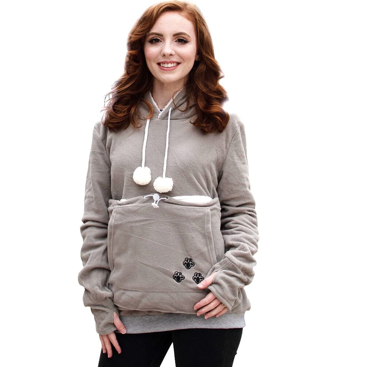 Linyuchen Cat Dog Pouch Hoodie Puppy Kitten Large Pocket Carriers Pullover- Fleece Sweatshirt With Soft Pet Pouch For Women Apri