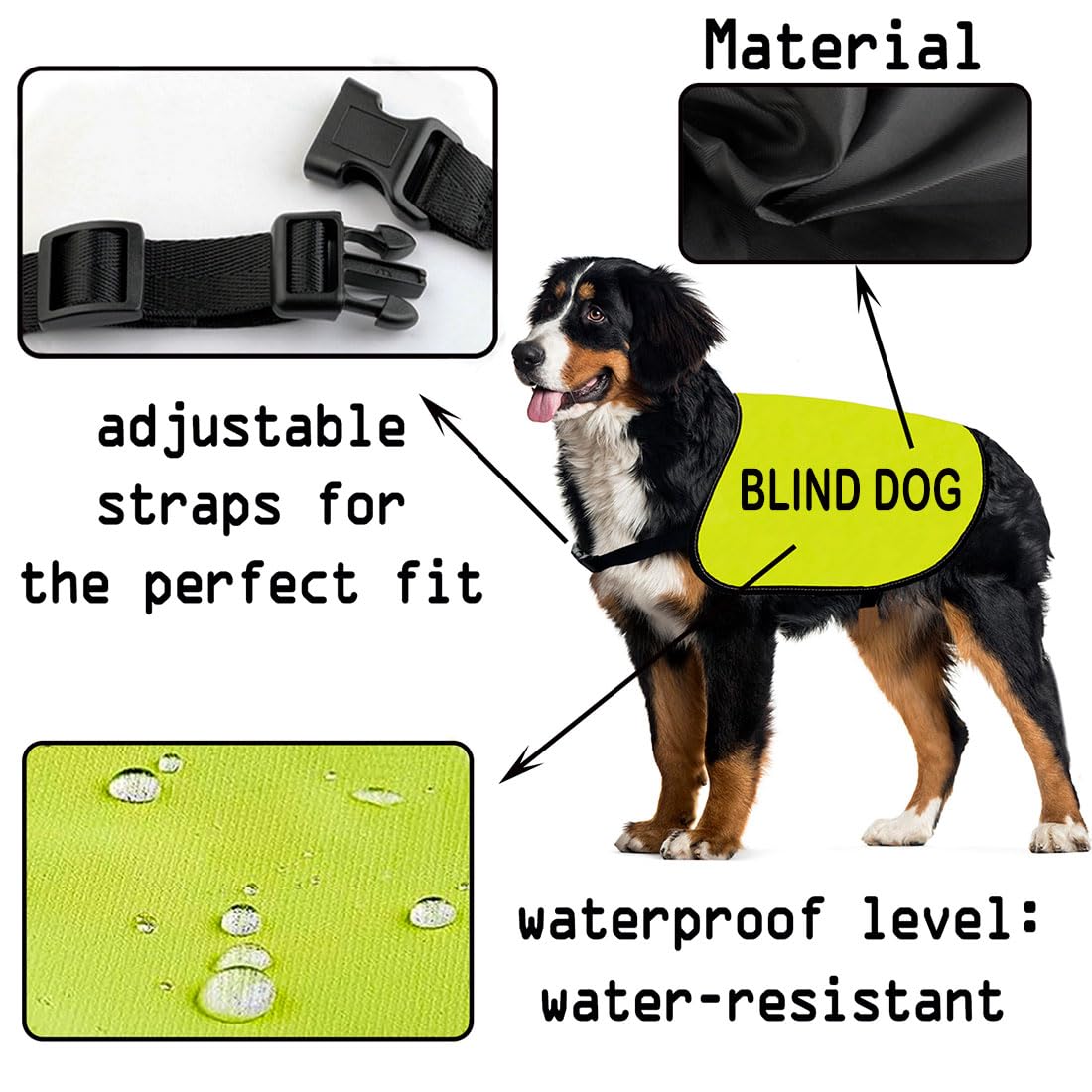 Cenwa Blind Dog Jacket Vest For Dogs - Yellow, Medium, Warning Vest - Comfortable, Durable, Zipper Closure