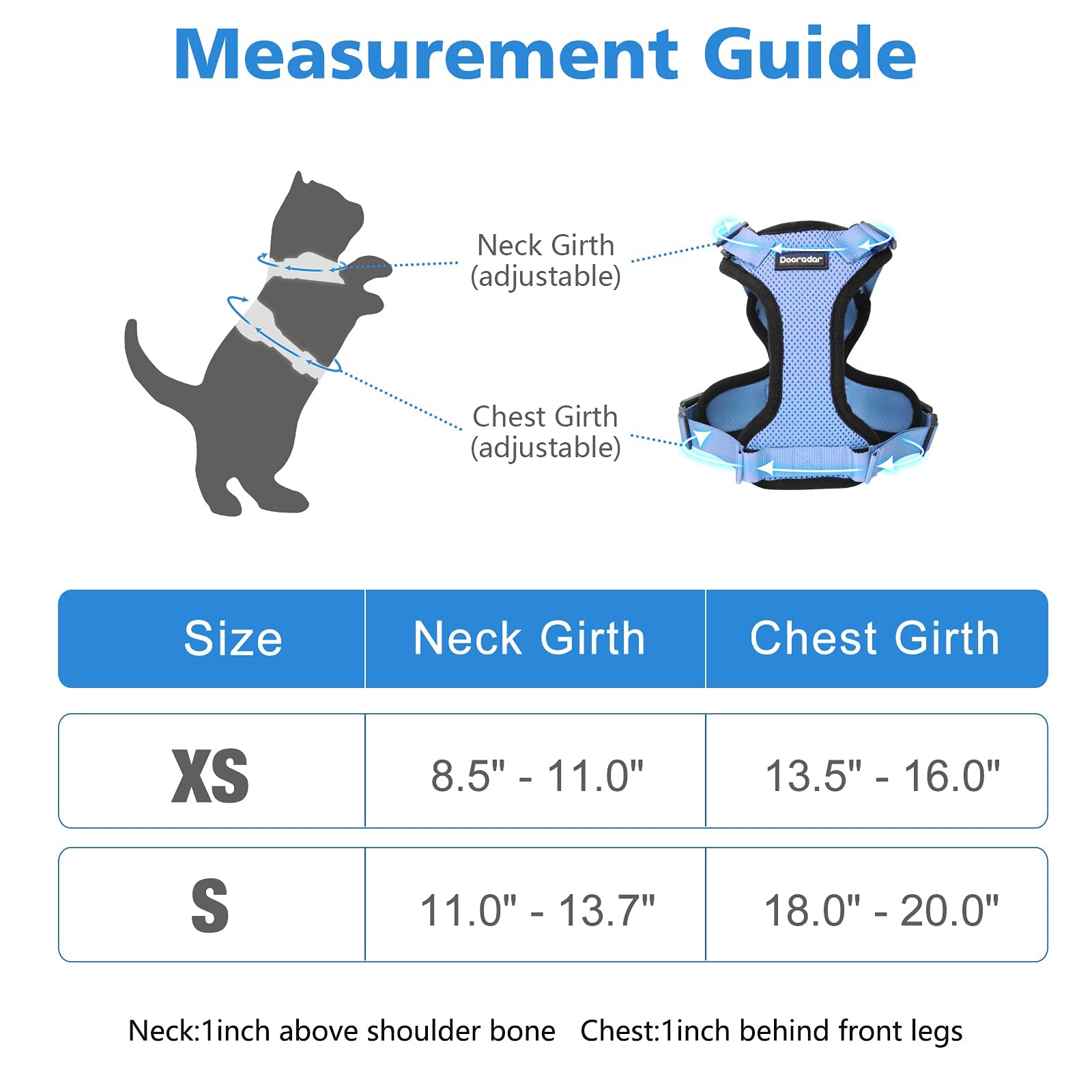 Dooradar Cat Harness And Leash Set, Escape Proof Safe Adjustable Kitten Vest Harnesses For Walking, Easy Control Soft Breathable Mesh Jacket With Reflective Strips For Cats, Light Blue, S