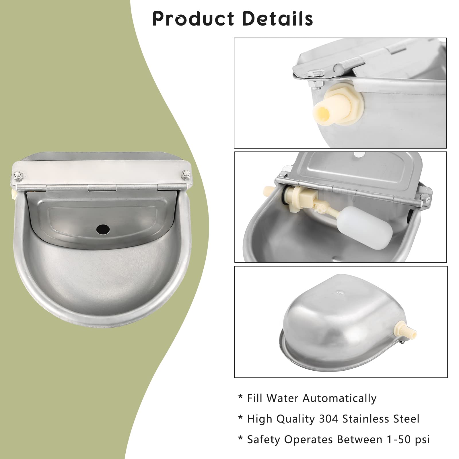 Natgai Automatic 304 Stainless Steel Waterer Bowl, Automatic Cow Drinking Water Bowl With Float Valve Water Trough Farm Grade For Horse Cattle Goat Sheep Dog (Without Drainage Hole)