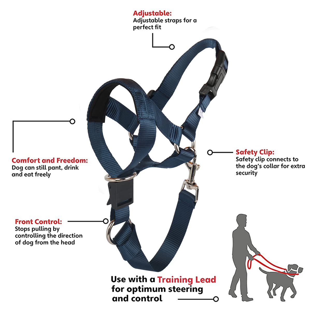 No-Pull Head Collar For Dogs Training & Walking Made Easy, Soft Dog Halter Harness With Expert Training Guide - Put An End To Pulling On The Leash (M, Navy Blue)
