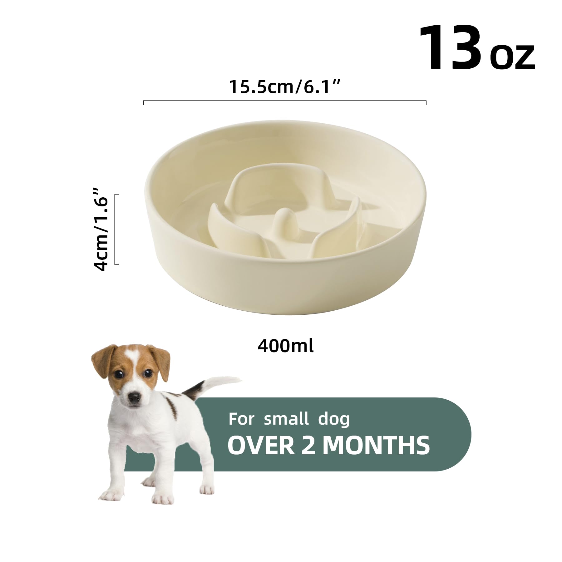Havniva 6.1Inch Dog Bowl Slow Feeder Ceramic For Small Dog, Pet Slow Feeder, Stop Bloat, Preventing Choking(Single Bowl-Beige)