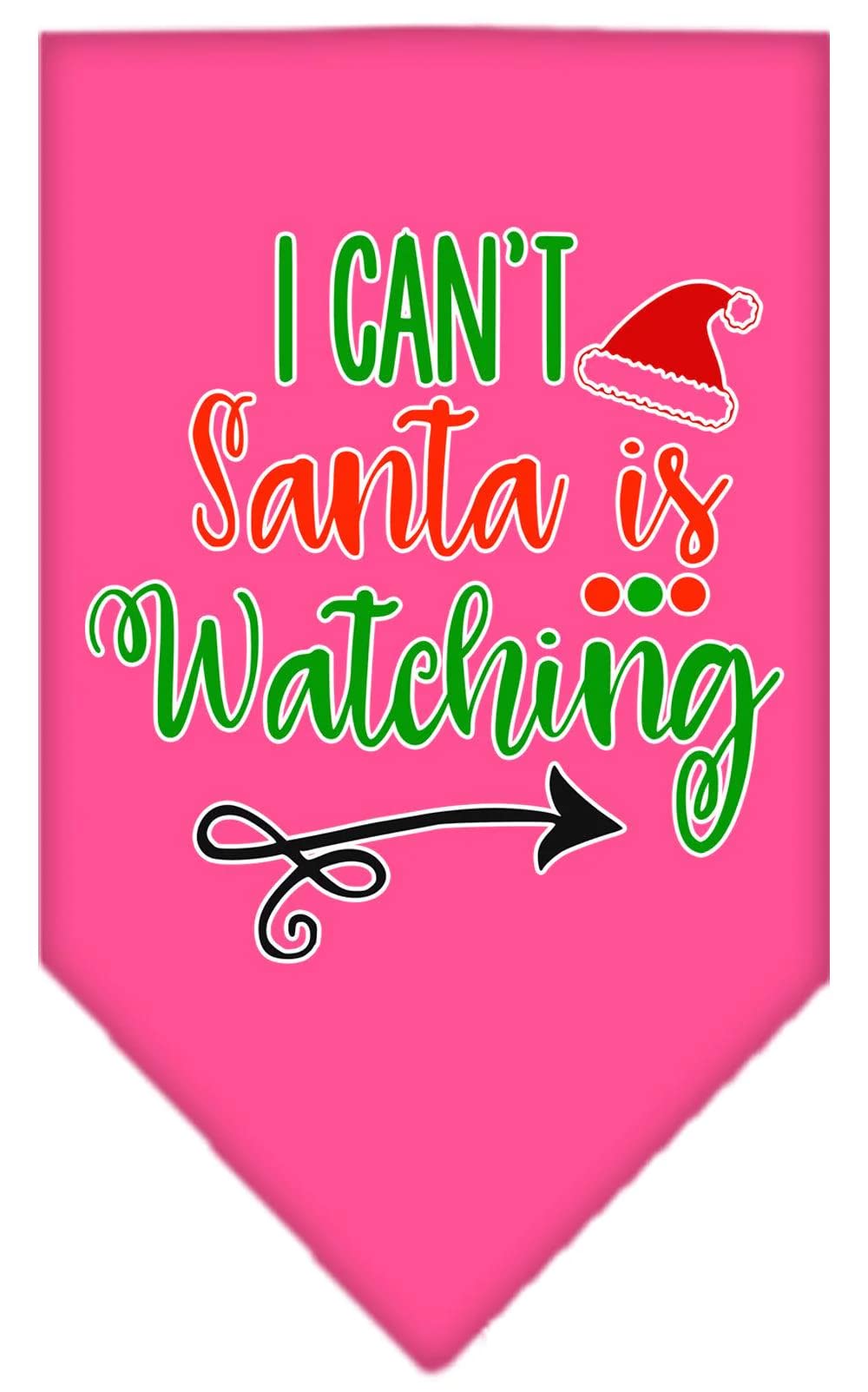 Christmas Pet and Dog Bandana Screen Printed, "I Can't, Santa Is Watching" Light Pink Small