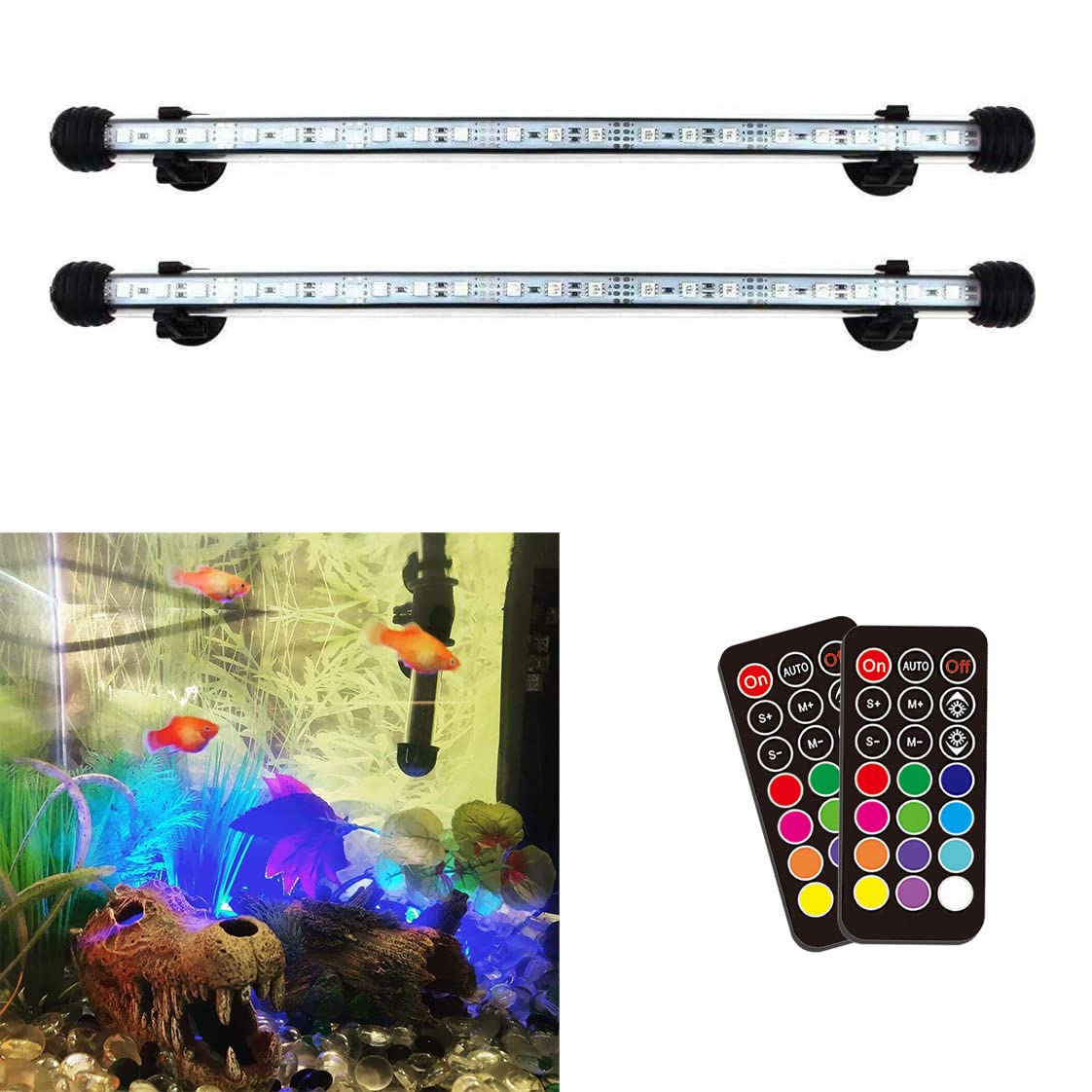 Led Aquarium Light, 23 Inches Fish Tank Light Rgb Color Underwater Light Submersible Crystal Glass Lights, 33 Led Beads, Brightn