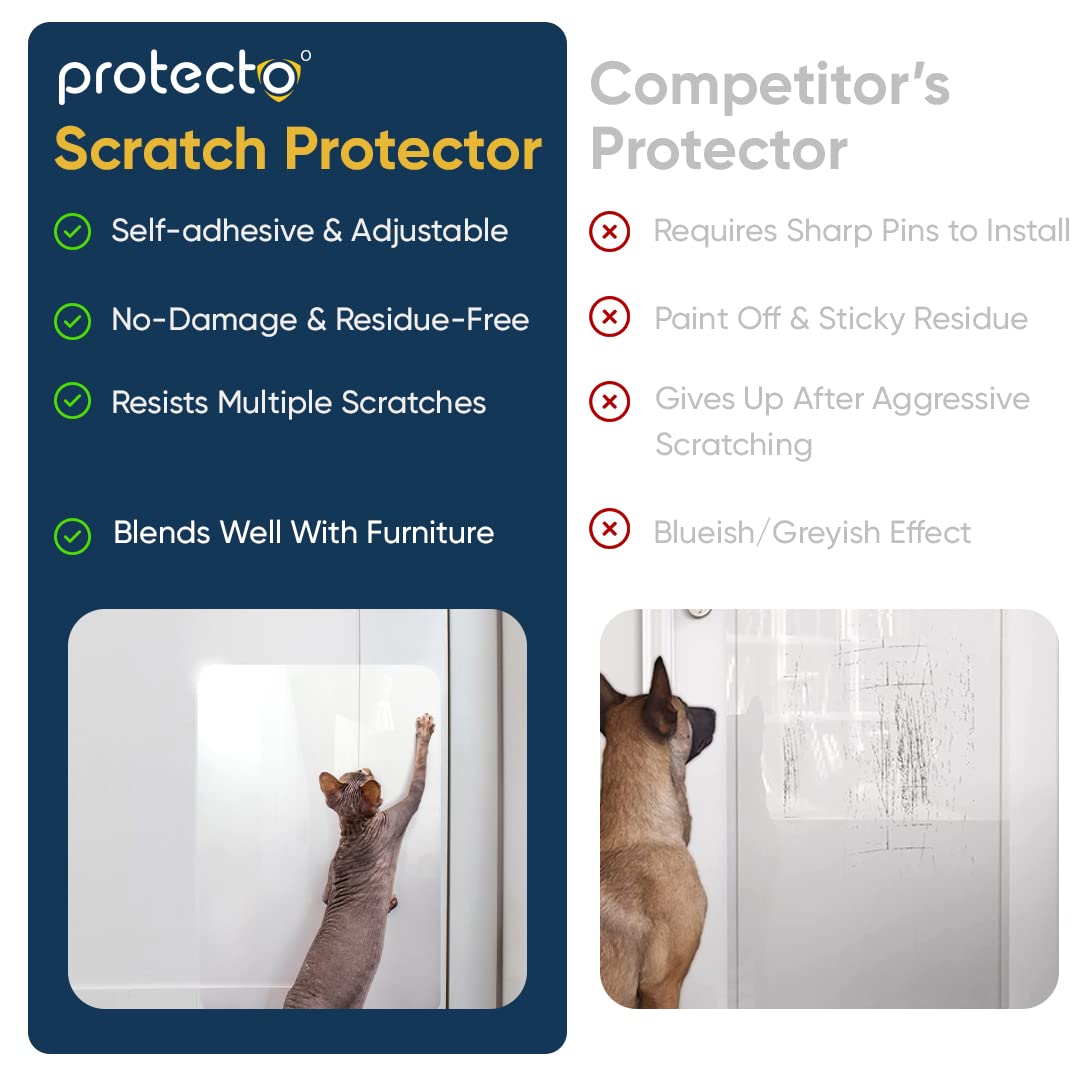 Protecto® Pet Scratch Protector W/Custom-Cut Knife - 3-Pack 60' X 8” Door Guard + Wood & Furniture Shield For Dog & Cat Scratching Deterrent, Defender & Repellent W/Super Sticky Self-Adhesive Backing