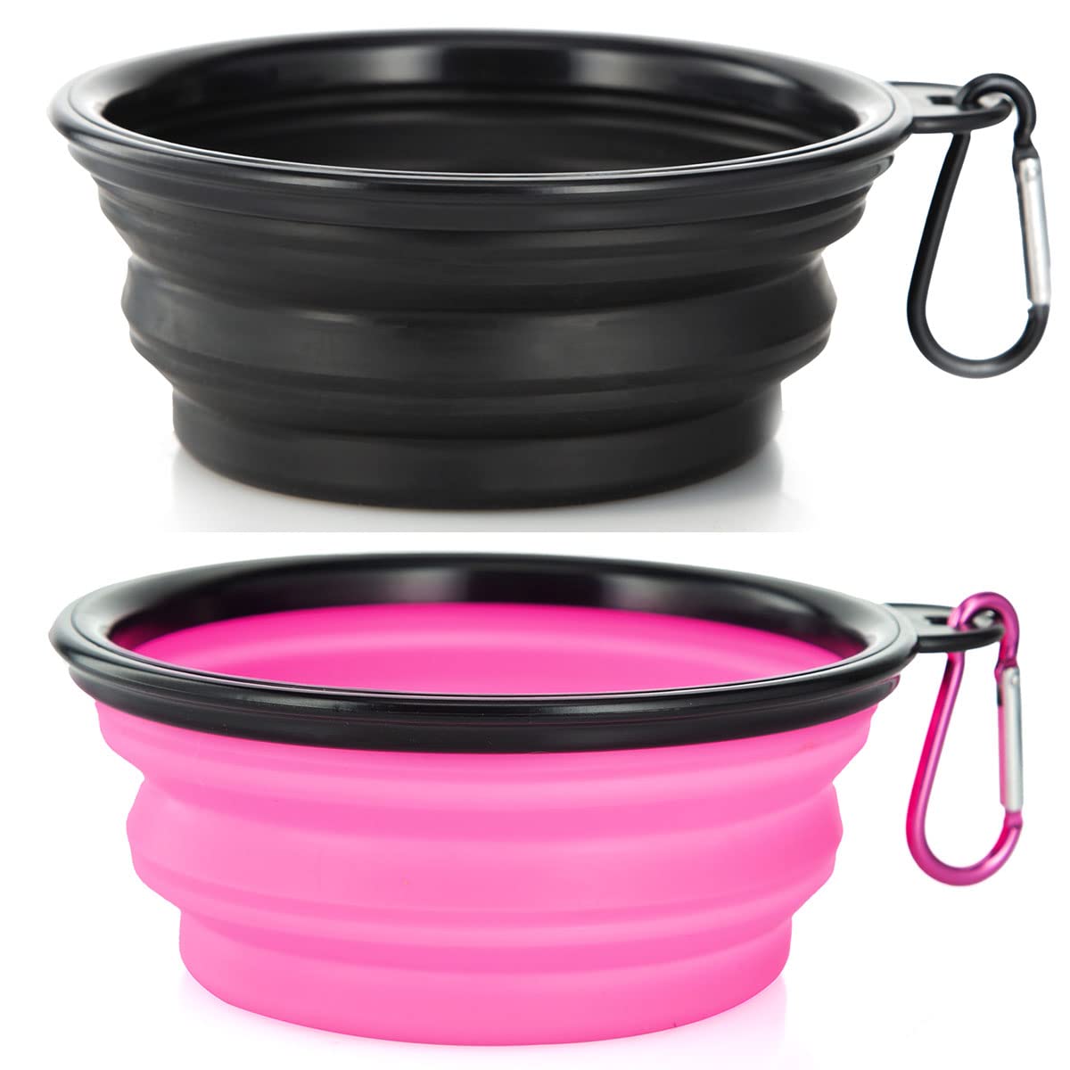 Dog Bowl Pet Collapsible Bowls, 2 Pack Collapsible Dog Water Bowls For Cats Dogs, Portable Pet Feeding Watering Dish For Walking Parking Traveling With 2 Carabiners (Small, Black & Pink)