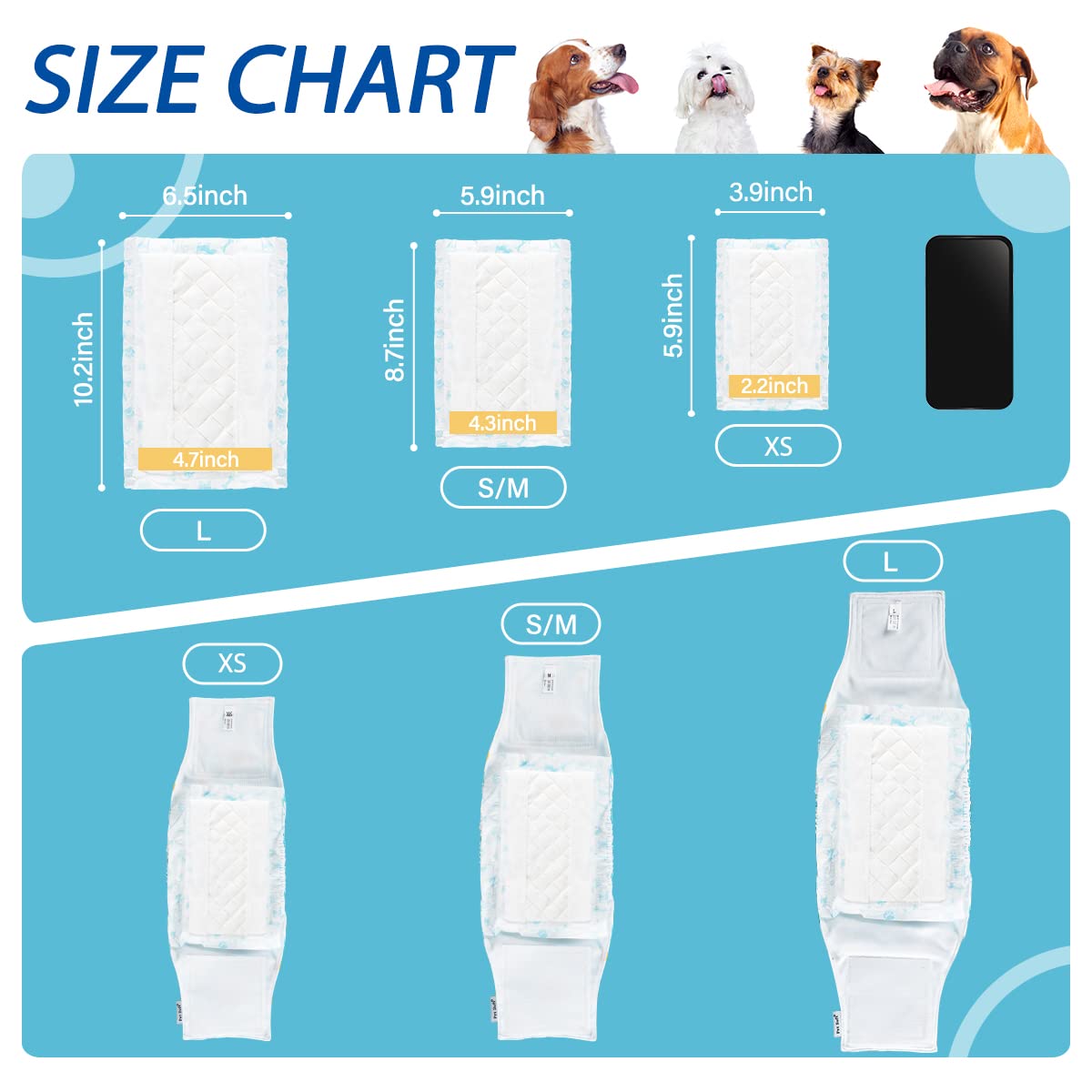 Leopinky Disposable Dog Diaper Booster Pads M - 100 Count, Dog Diaper Liners For Male & Female Dogs, Inserts Fit Most Puppy Diapers - Pet Belly Bands And Male Dog Wraps