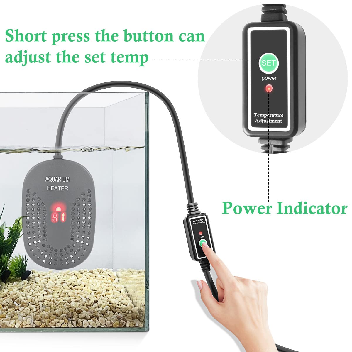 Hitop 100W Mini Adjustable Aquarium Heater: Digital Fish Tank Heater With Protective Cover And Controller For 5-30Gallon