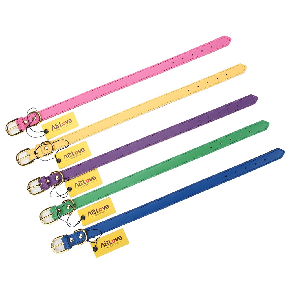 Aolove Basic Classic Padded Leather Pet Collars For Cats Puppy Small Medium Dogs (Large (Neck 14.5''-18.5''), Navy Blue)