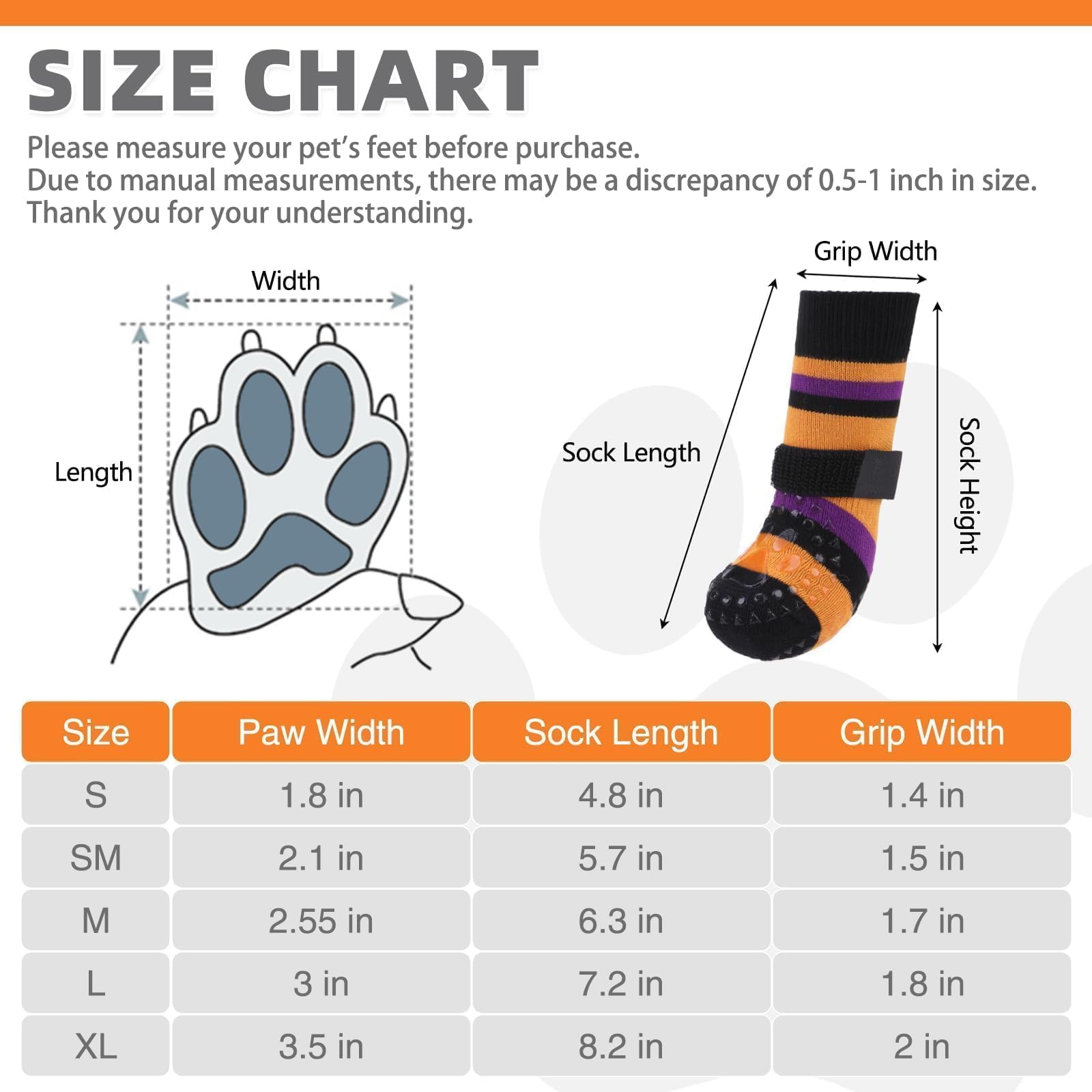 KOOLTAIL Thanksgiving Dog Outfit Anti Slip Dog Socks to Prevent Licking Paws with Grippers, 3 Pairs Paw Protector for Dogs, Doub