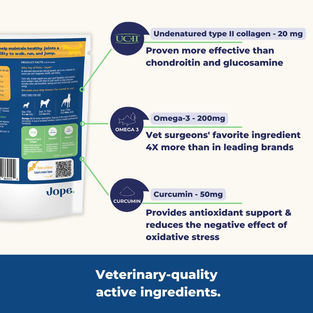 Jope Hip and Joint Dog Chews with UC-II Collagen - More Effective Than Glucosamine - Veterinarian-Developed - Recommended for Sm
