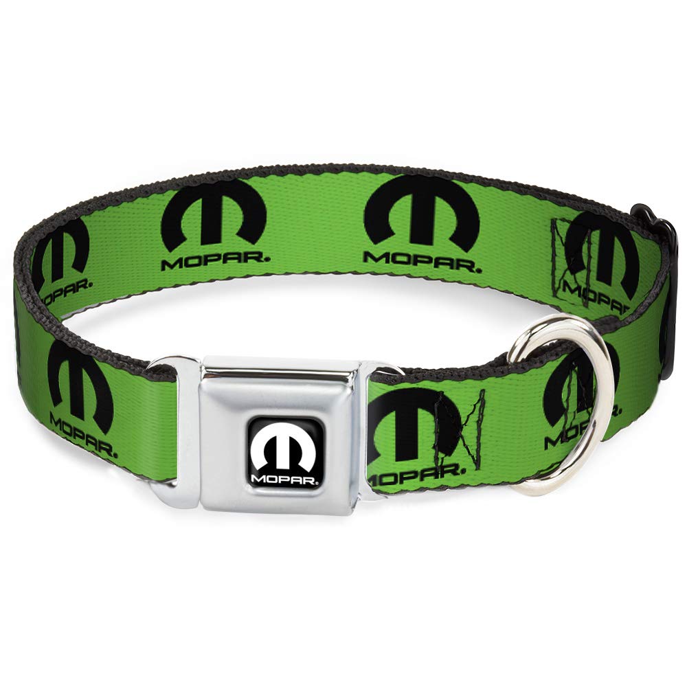 Dog Collar Seatbelt Buckle Mopar Logo Repeat Green Black 18 To 32 Inches 1.5 Inch Wide
