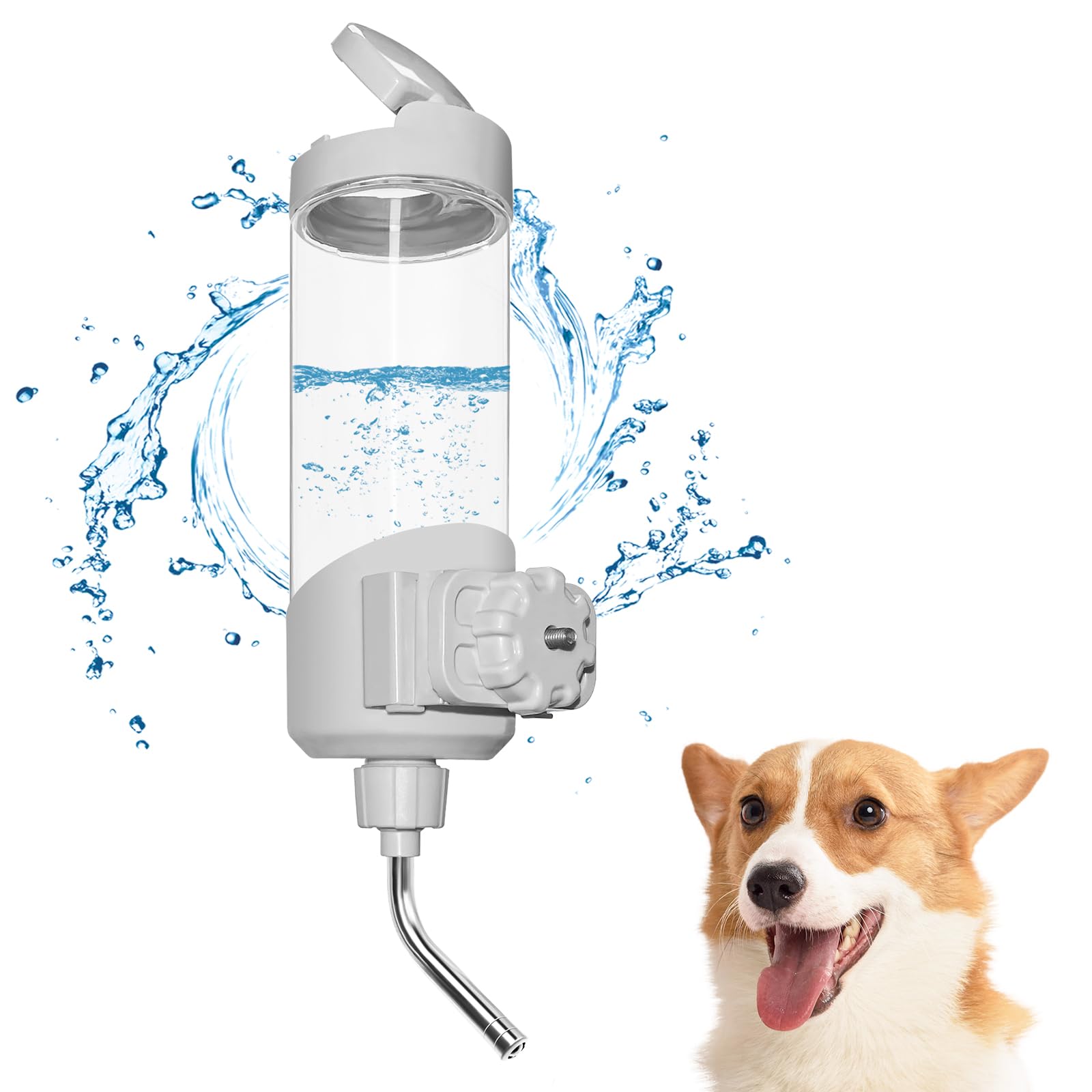 Vannon Top Fill Dog Water Dispenser For Cage, 23Oz Auto Feeding Crate Water Bottle For Dogs, Cats & Rabbits, Pet Nozzle Diameter