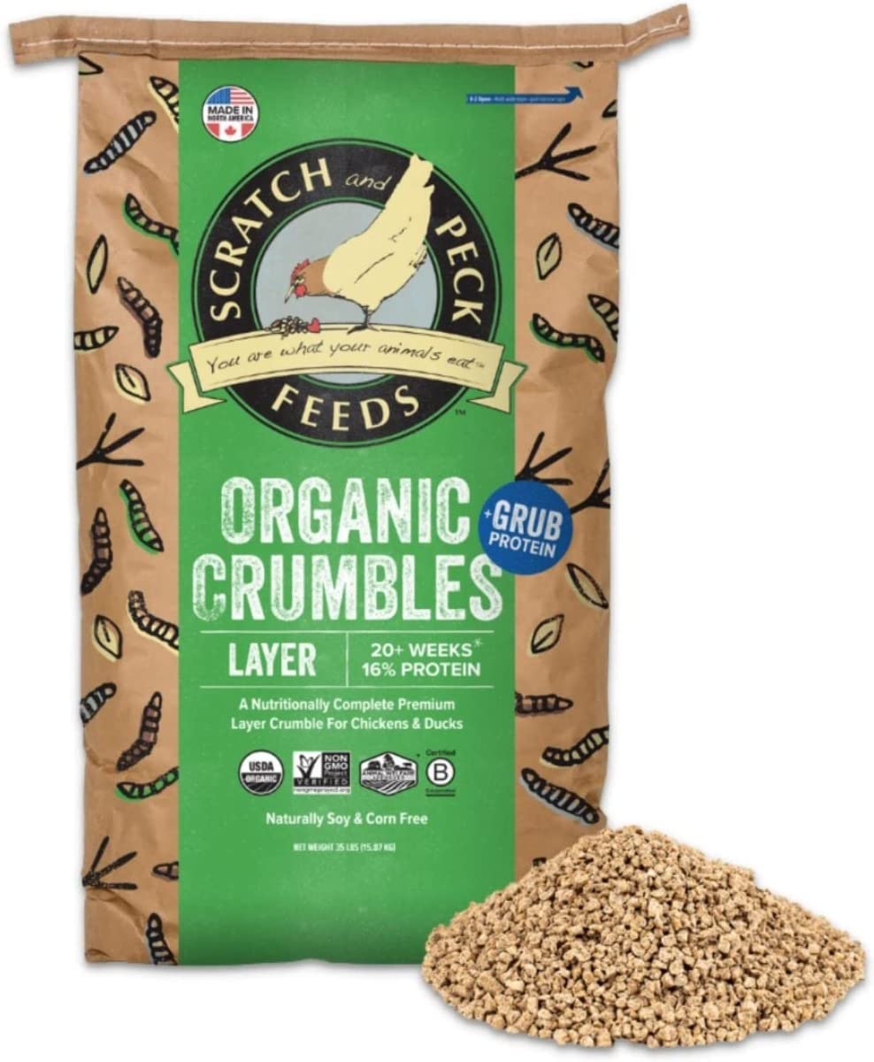 Scratch and Peck Feeds Whole Grain Layer Crumbles Chicken and Duck Feed - 25 lbs Bag - Corn-Free and Soy-Free - 16% Protein, Cer