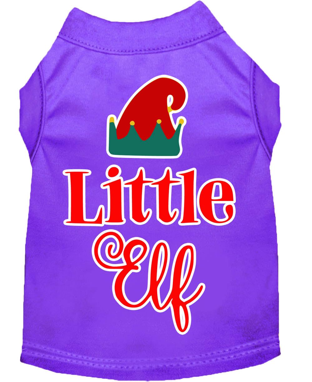 Christmas Pet Dog & Cat Shirt Screen Printed, &quot;Little Elf&quot; Purple XS (0-3 lbs.)