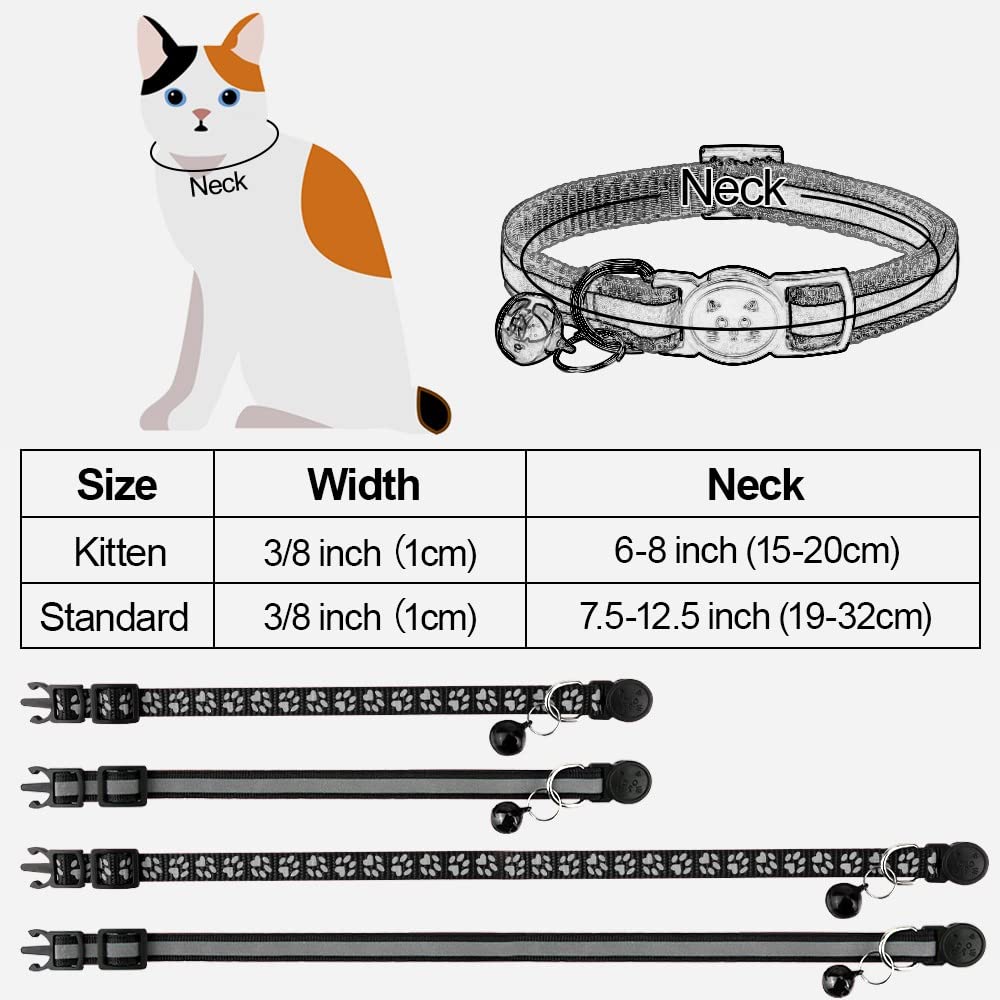Taglory Reflective Cat Collars Breakaway With Bell, 2 Pack Girl Boy Pet Kitten Collar Adjustable 6-8 Inch, Black