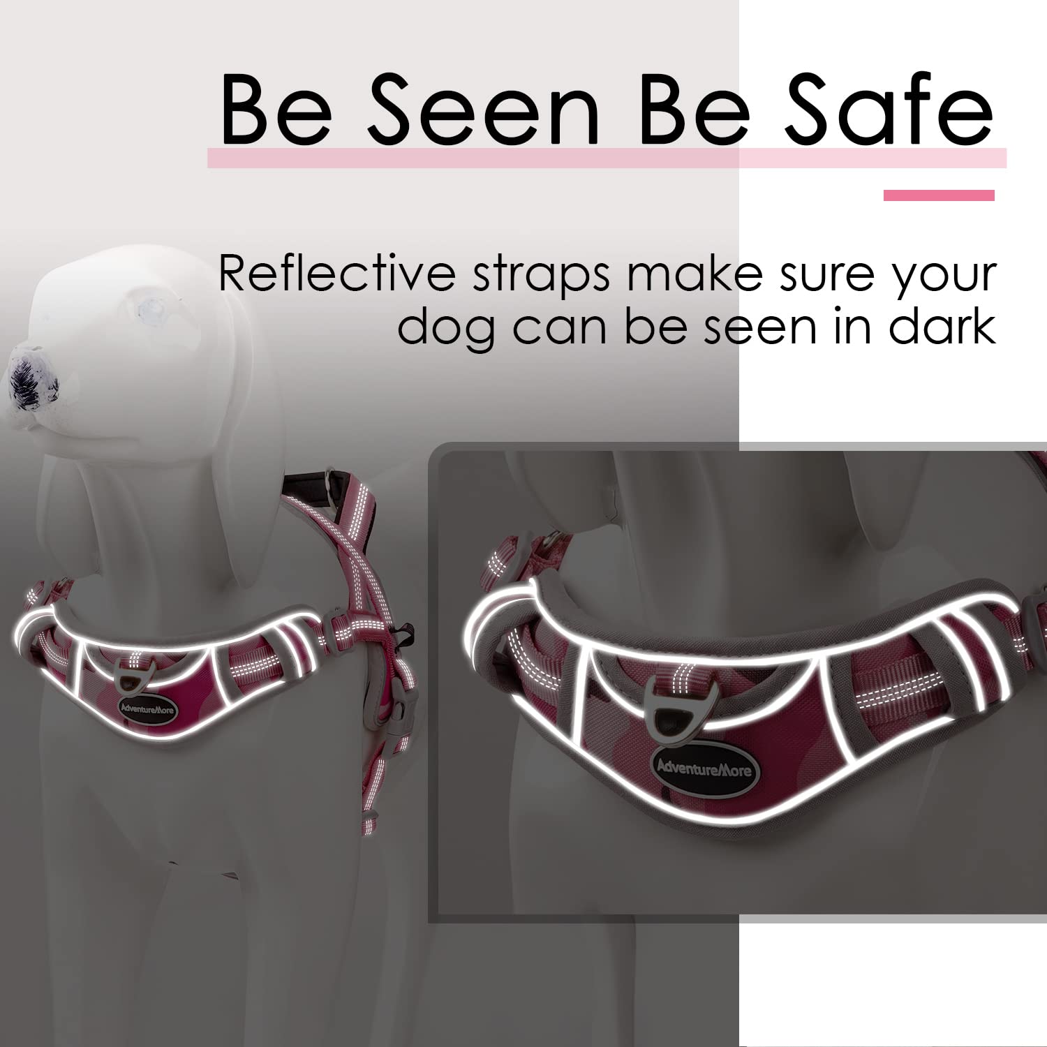 ADVENTUREMORE Small Dog Harness No Pull, Dog Halter Harness Adjustable Reflective Dog Vest Escape Proof Dog Harness with Easy Co