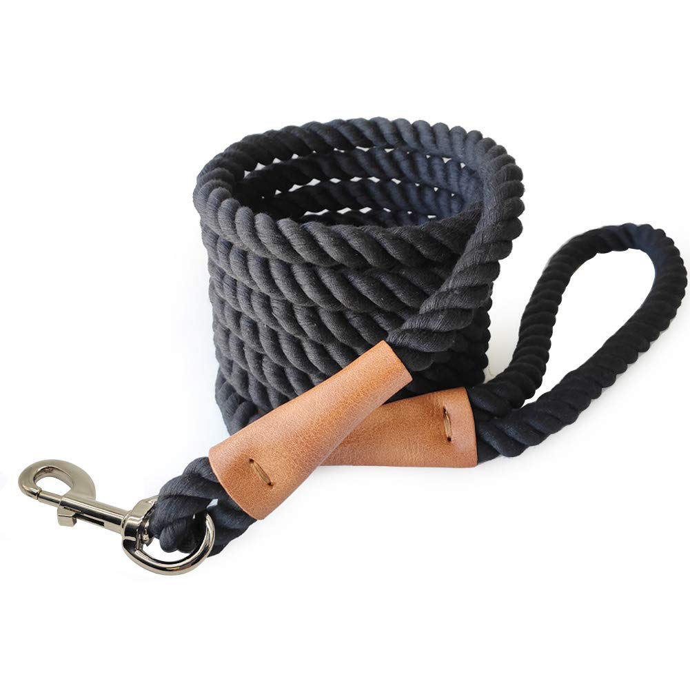 Btinesful Heavy Duty Cotton Rope Dog Leash 10 Ft, Strong Lead Soft Handle Pet Traction For Large Medium Animals Hiking, Camping, Exploring, Walking(1/2' X 10Ft, Black)