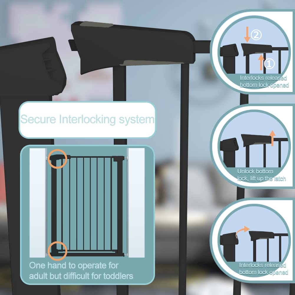 38.5' Extra Tall Pet Gate Pressure Mounted - Walk Through Baby Gates With Door For Stairs Doorway - Puppy Doggy Dog Gates Fence Child Safety Gate 51.57'-54.33' Wide