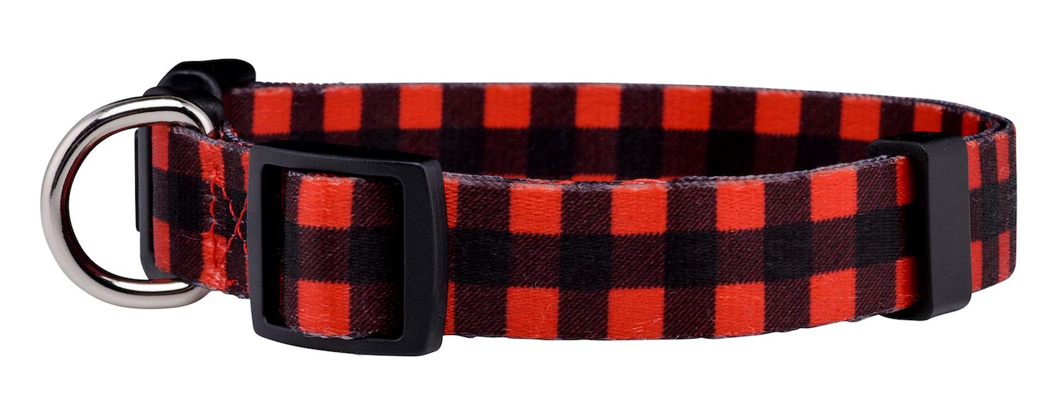 Native Pup Plaid Dog Collar, Red Lumberjack, Tartan, Blue, Pink Adjustable for Large, Small Dogs (Red, Small)