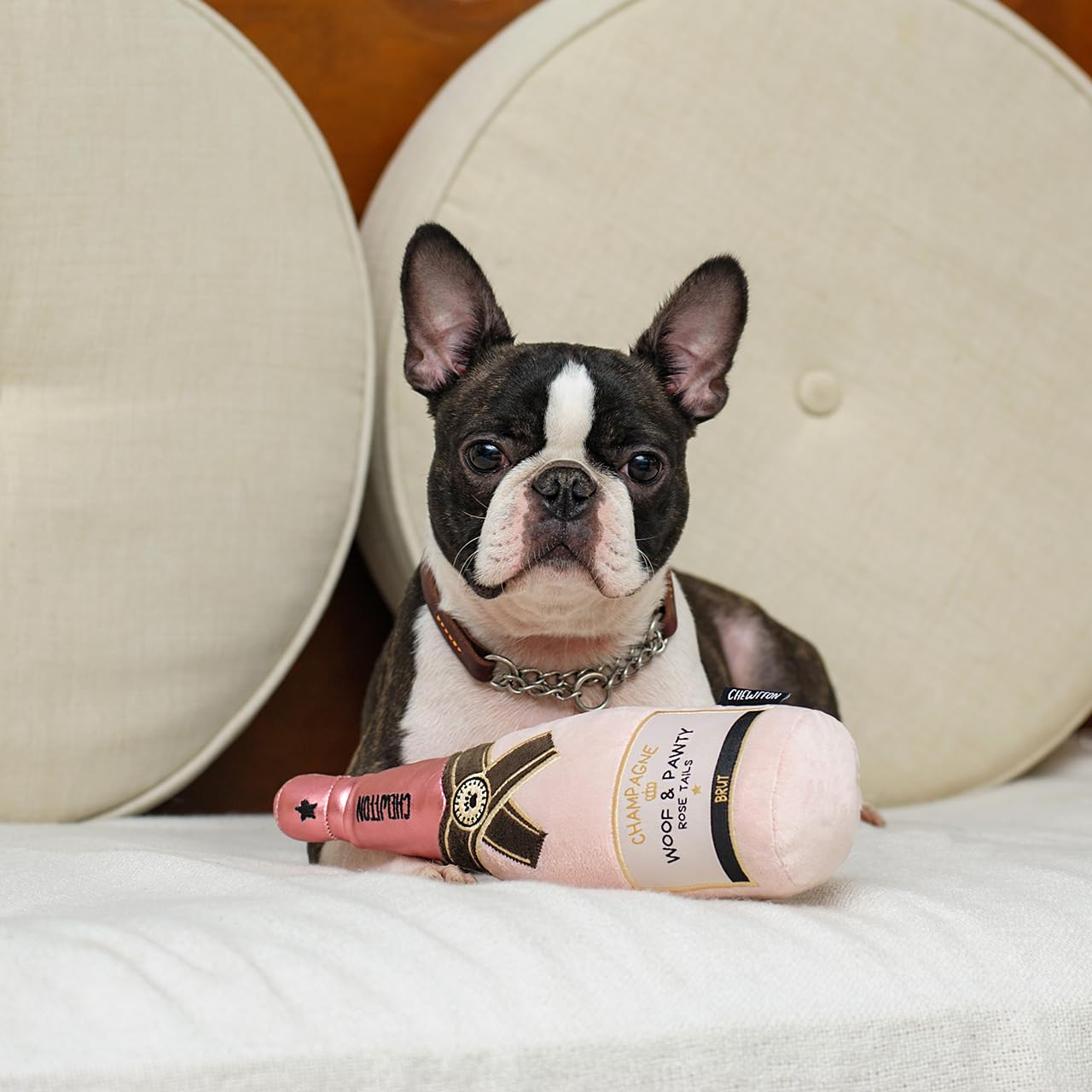 Chewffon Dog Toy, Squeaky Dog Toys For Boredom, Plush Pet Present Chew Toy For All Breeds Dogs, Pink Champagne Shape Interactive