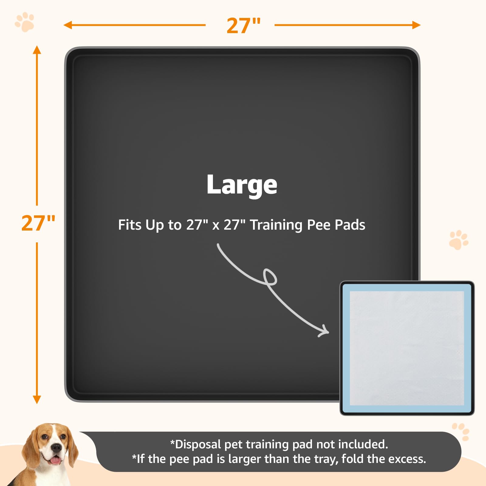 LOOBANI Large Dog Pee Pad Holder - Silicone Puppy Pad Holder - High Edge Dog Potty Tray with 4 Holder Clamps for Puppy Potty Tra