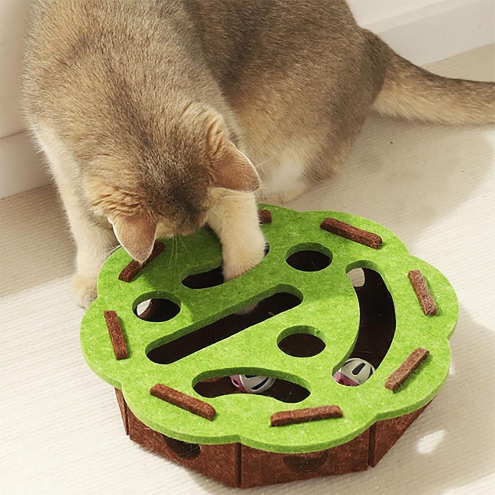 Cat Scratch Puzzle Enrichment Box,Cat Nail File Scratcher Enrichment Box with 3 Bell Balls,Nail File Stress Free Alternative to