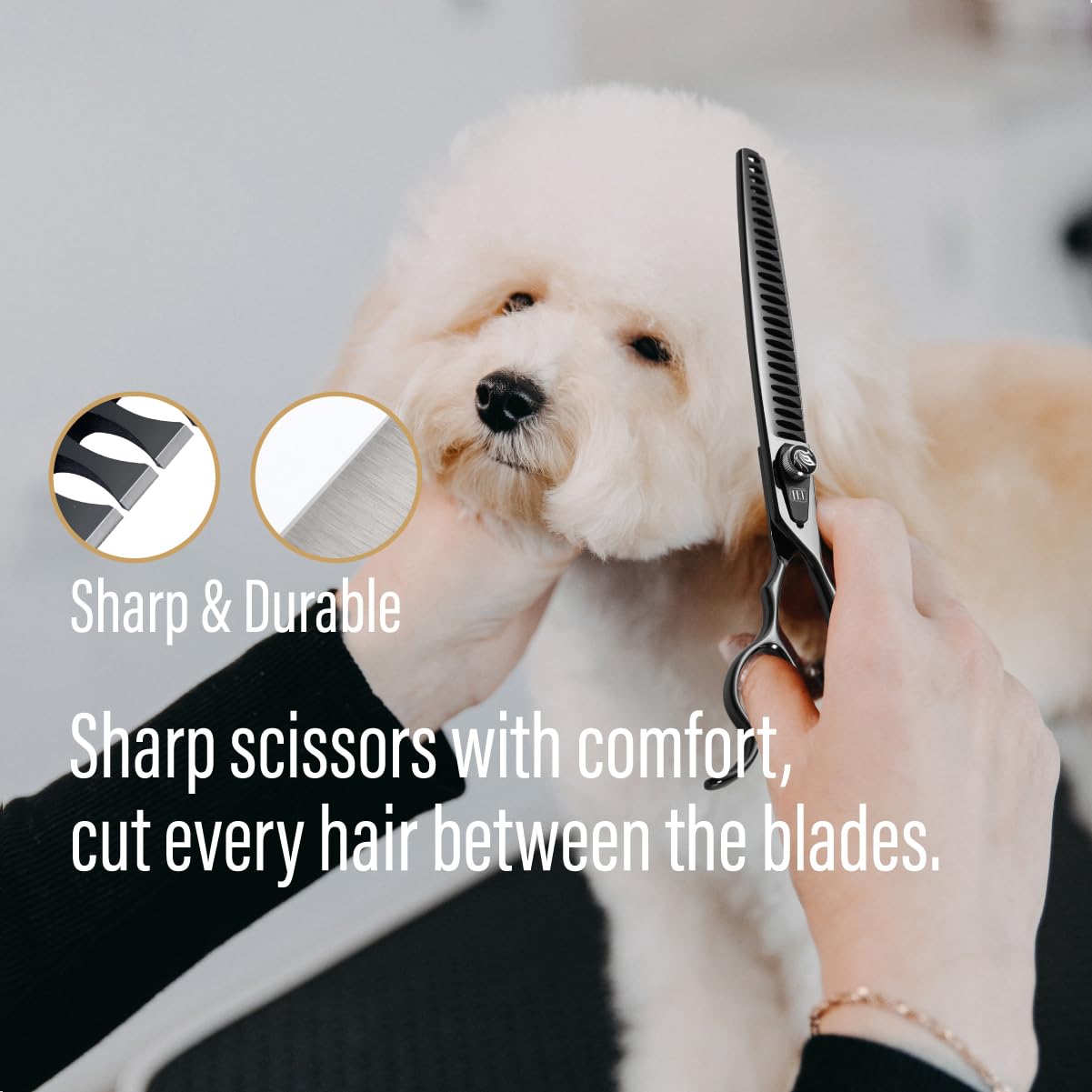 Fenice Totem Dog Grooming Scissors: 8.0 Inch Bright Black Pet Chunker Shears Made Of Japanese 440C Advanced Stainless Steel Prof