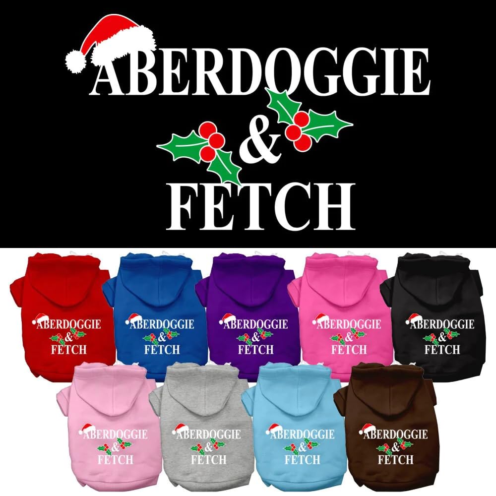 Christmas Pet Dog and Cat Hoodie Screen Printed, Aberdoggie & Fetch Brown XL (14-20 lbs.) \