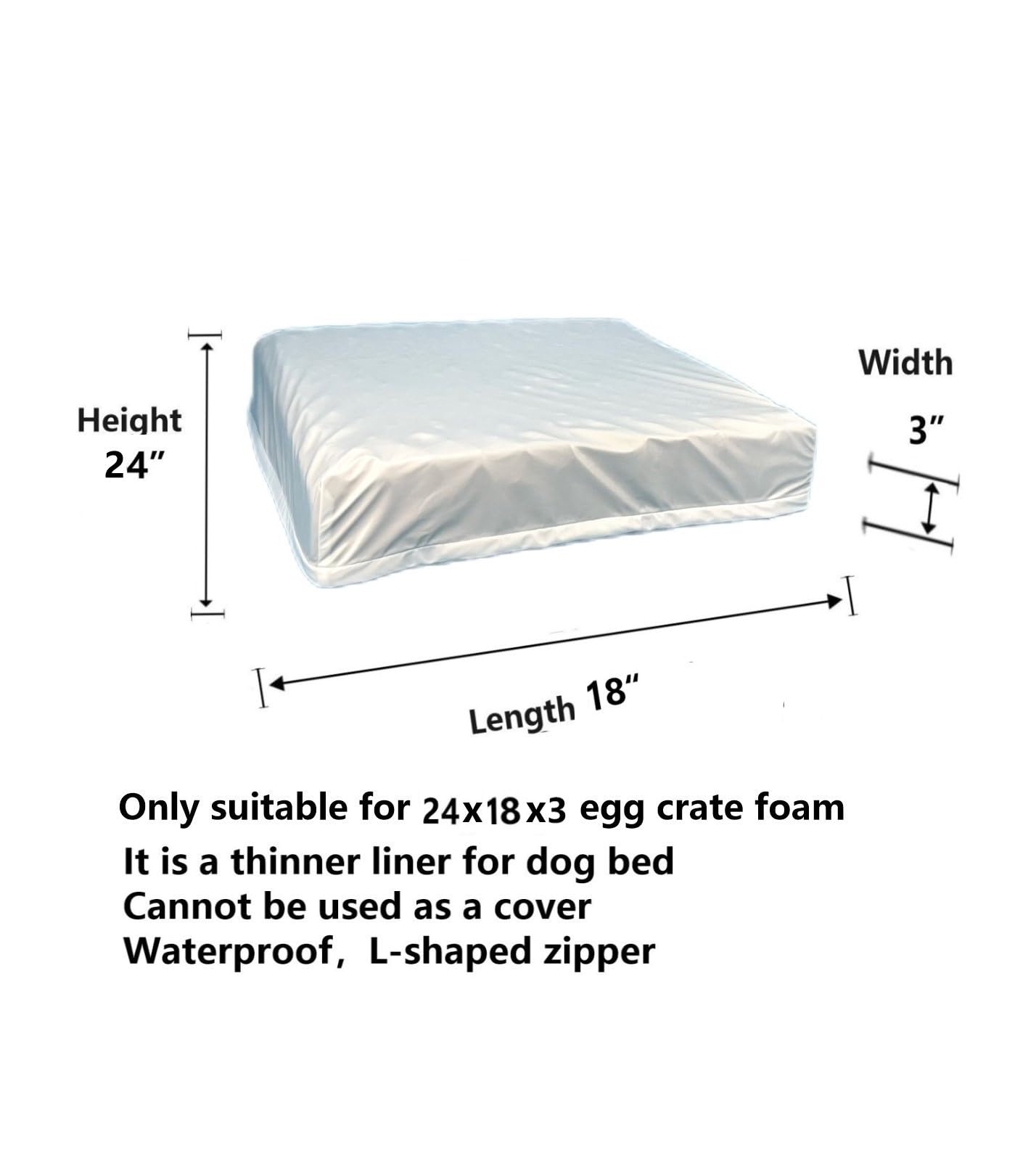 EechicSpace Waterproof Dog Bed Liner with Zipper Removable Washable for 24 x 18 Inch Dog Crate Beds