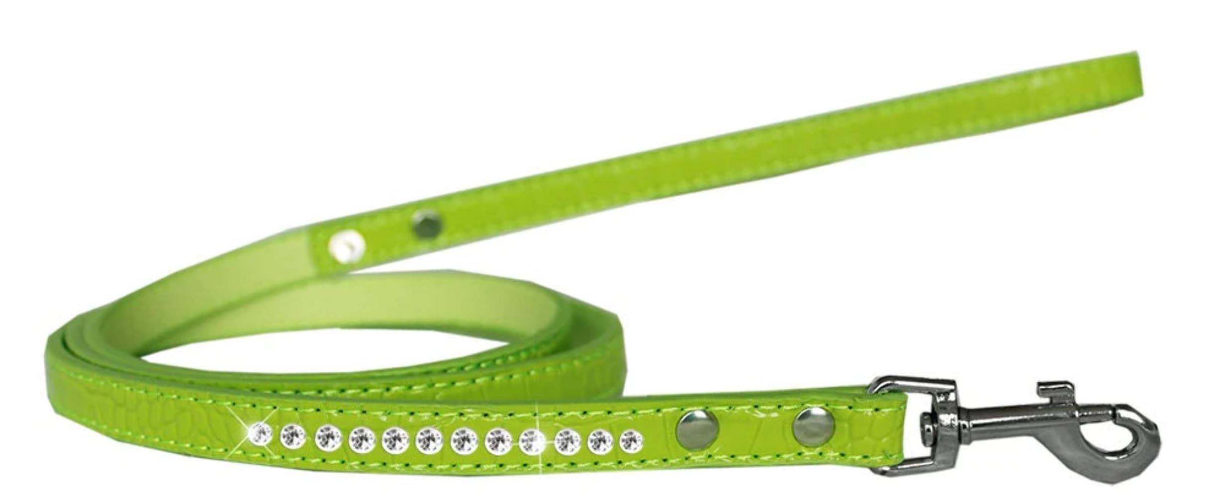 Dog, Puppy & Pet Designer Croc Leash, One Row Clear Crystal Lime Green 1/2" wide x 4' long