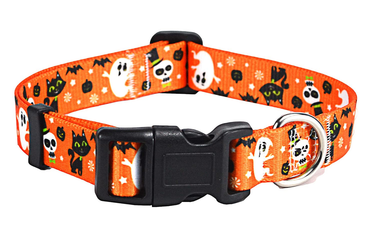 Mihqy Halloween Dog Collar - Pumpkin Bat Ghost Pattern - Adjustable For Small Medium Large Dogs(Halloween,L)