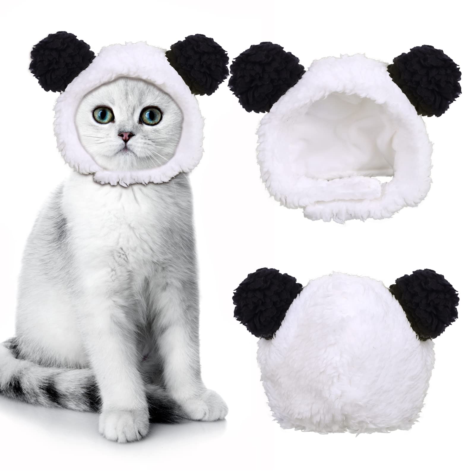 Joicee Cute Cat Costume Warm Bear Hat For Cat Adjustable Soft Small Pet Headwear Bear Hat For Cat Puppy Dog (Black&White)