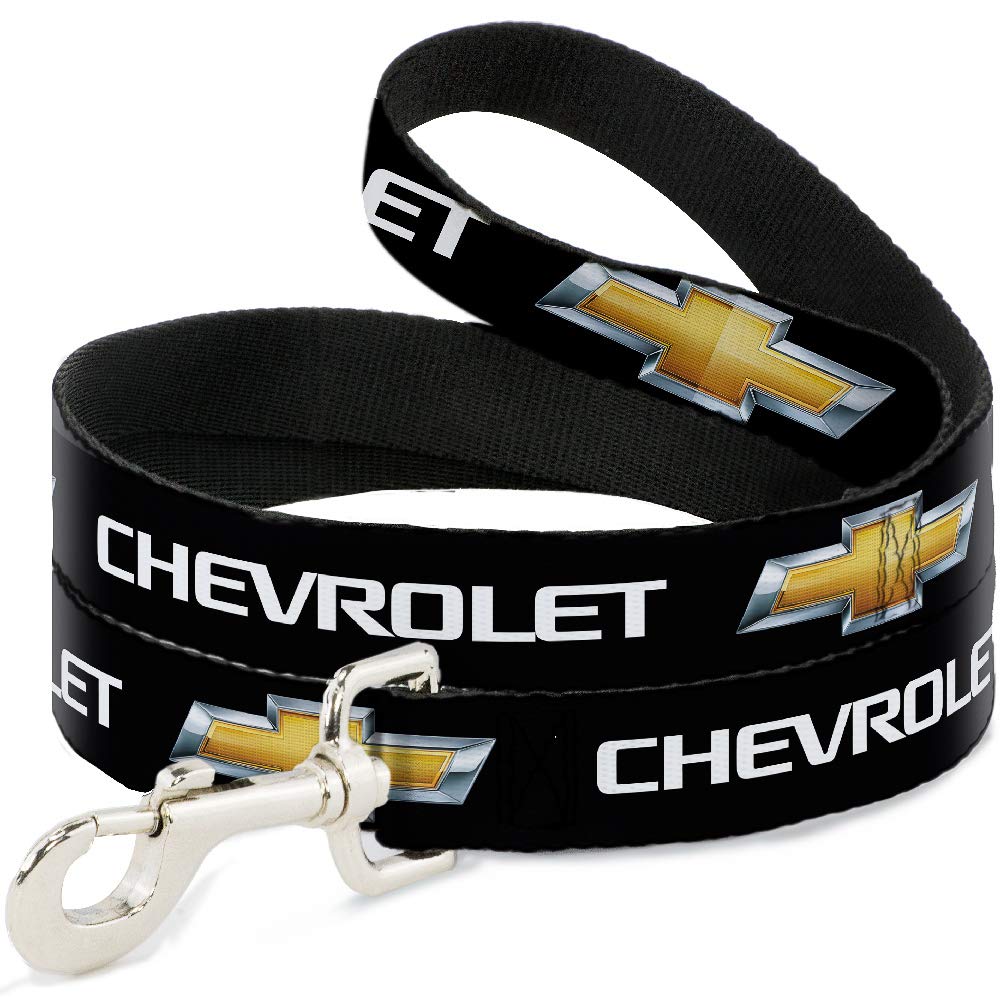 Buckle-Down Dog Leash Chevrolet Bowtie Black Gold White 4 Feet Long 0.5 Inch Wide (Dl-Wch007-N)